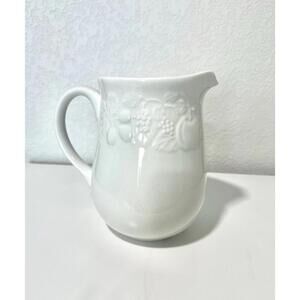 Vintage Gibson Housewares Pitcher White Embossed Fruit Design Ceramic Handle